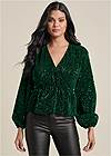Cropped front view Allover Sequin Wrap Top