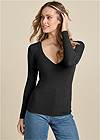 Cropped front view Ribbed Long Sleeve V-Neck