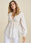 Cropped front view Macrame Babydoll V-Neck Top