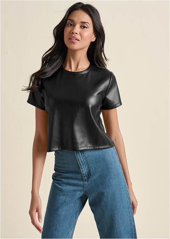 Cropped front view Faux Leather Top