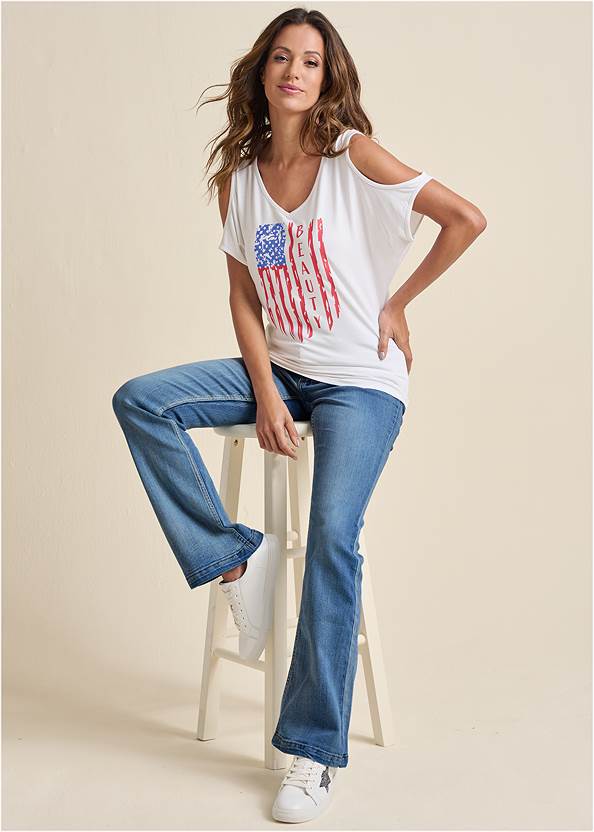 Front View Americana Cold-Shoulder Top