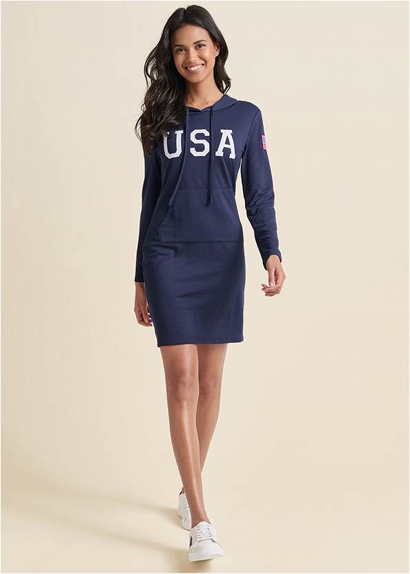 Full Front View Usa Hooded Lounge Dress