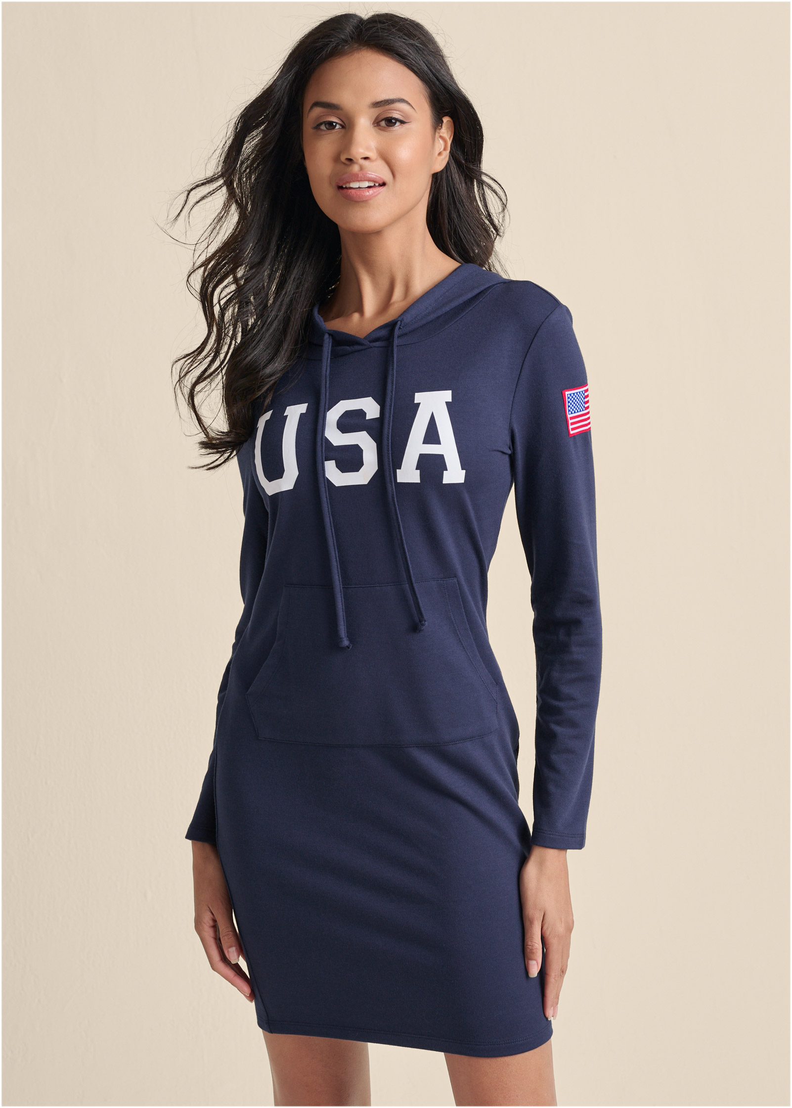 USA HOODED LOUNGE DRESS