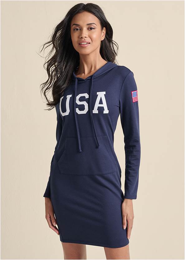Usa Hooded Lounge Dress,Lace-Up Star Sneakers