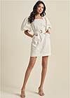 Full front view Puff Sleeve Twill Dress