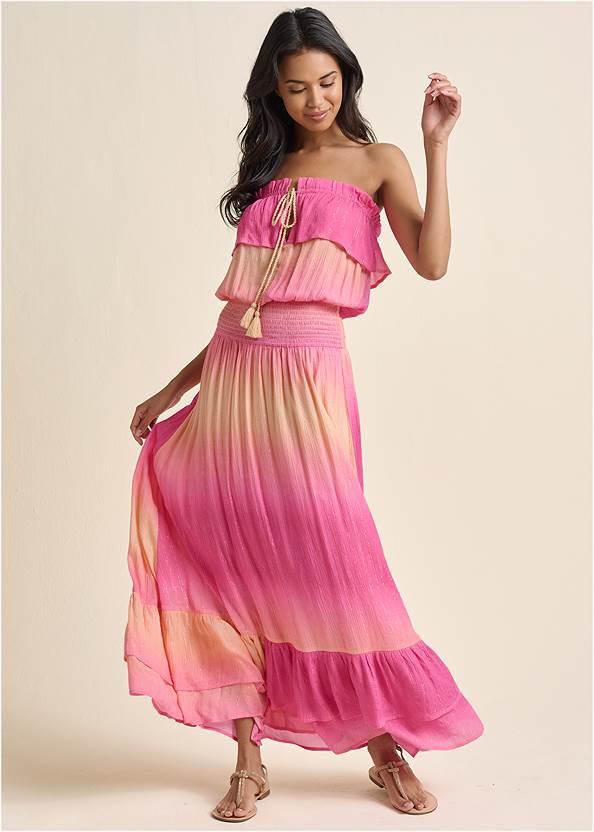Full front view Strapless Ombre Maxi Dress
