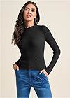 Cropped front view Ribbed Long Sleeve Top