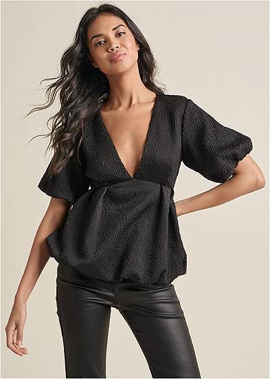 Plus Size Textured V-Neck Top
