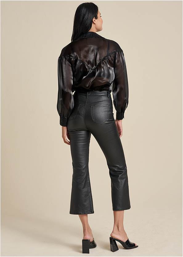 Full back view Sheer Button Down Blouse