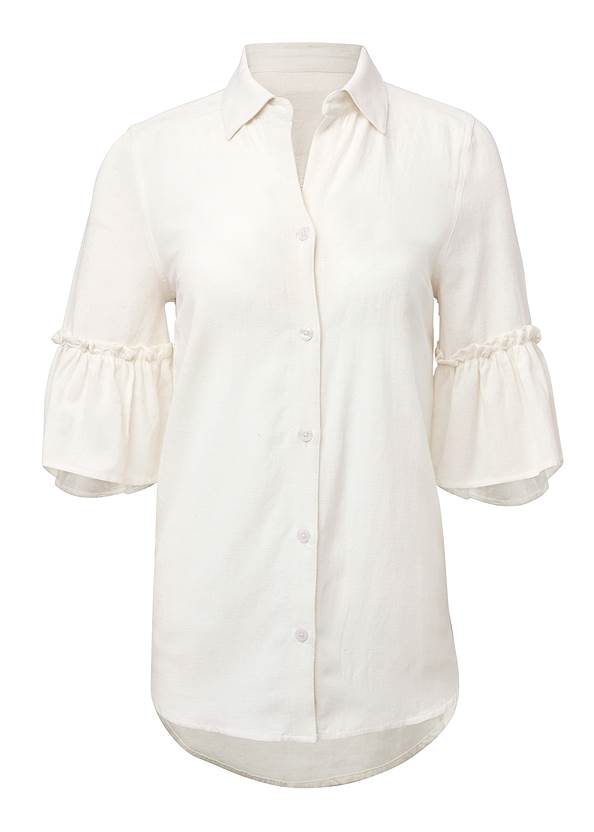 Ghost with background front view Ruffle Sleeve Woven Top