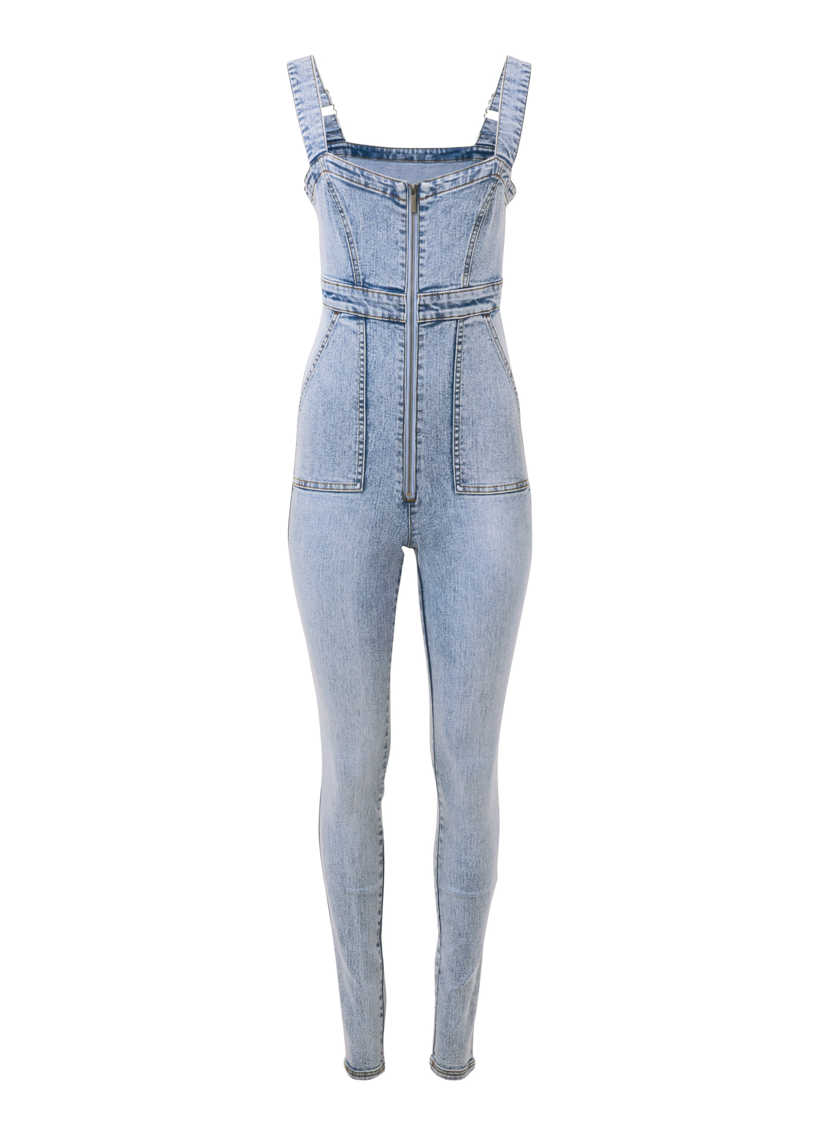 Zip front store denim jumpsuit