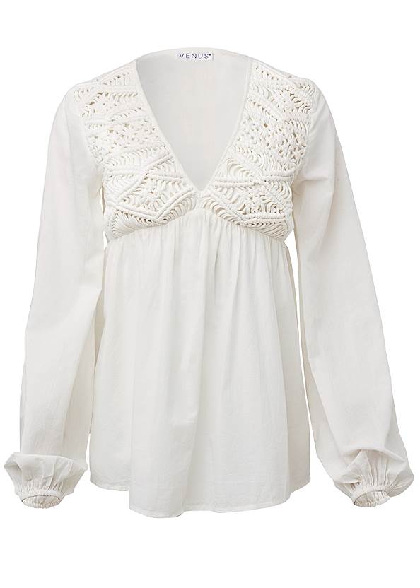 Ghost with background front view Macrame Babydoll V-Neck Top