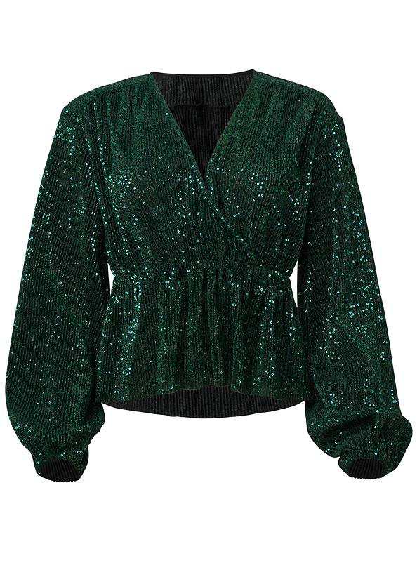 Ghost with background front view Allover Sequin Wrap Top