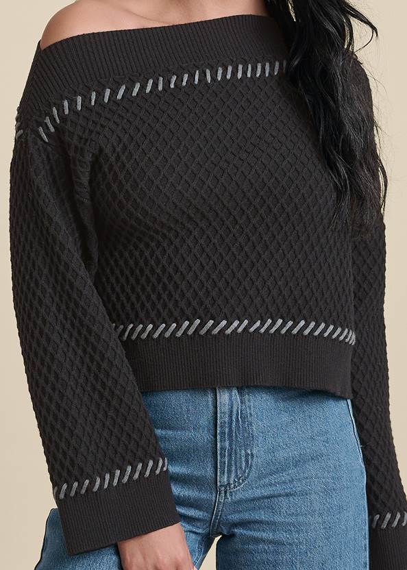 Detail front view Contrast Stitch Sweater