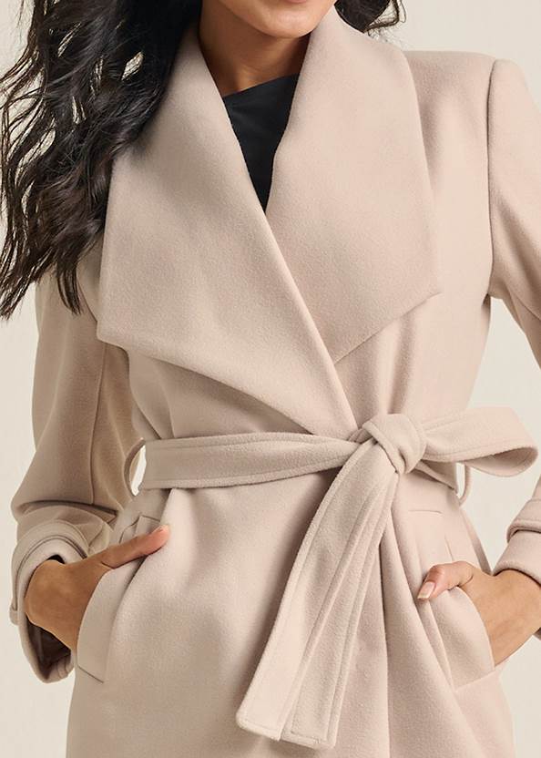 Lascana Short Belted Coat, Grey-Mottled, 8