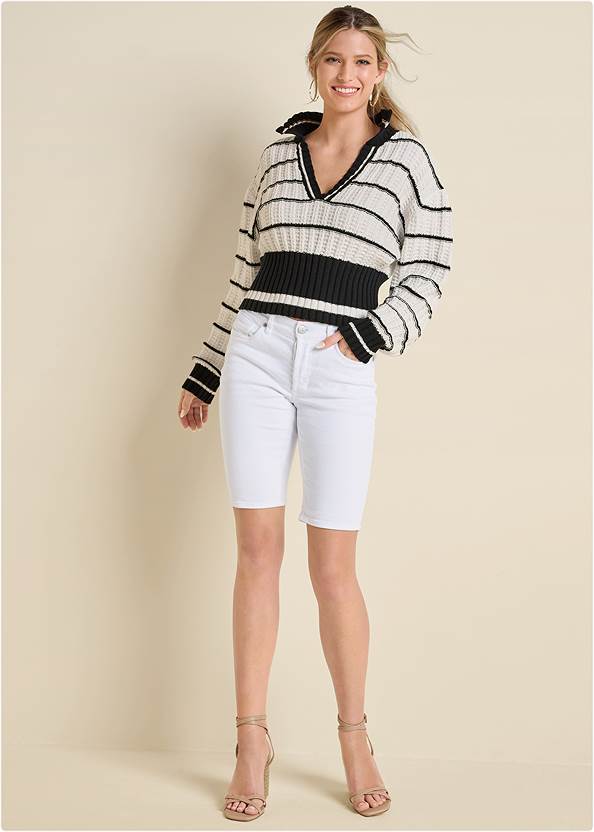 Full Front View Collared V-Neck Sweater