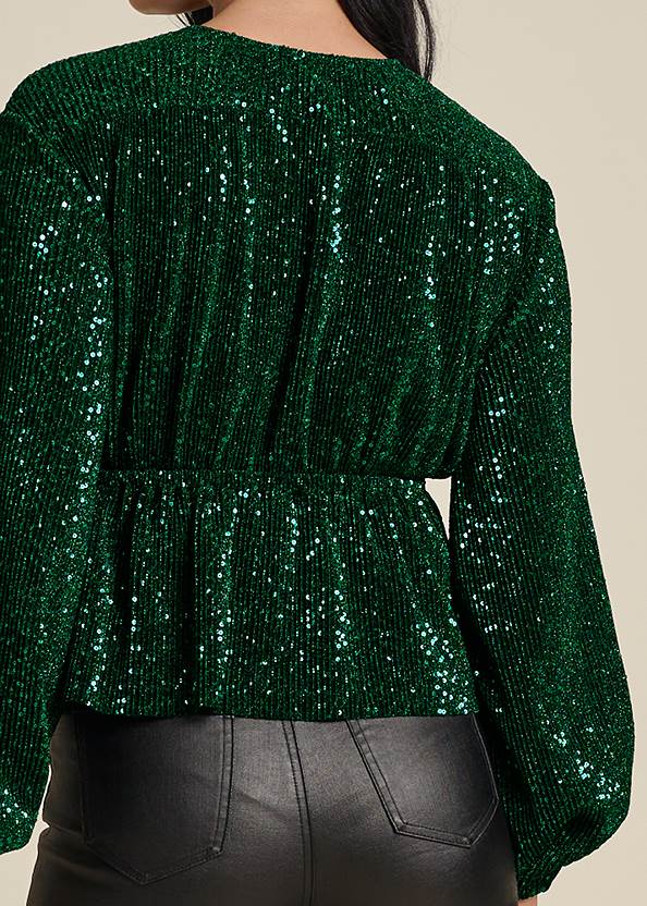 Detail back view Allover Sequin Wrap Top