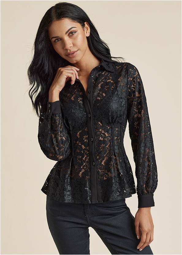 Lacquered Lace Top,Pearl By Venus® Push-Up Bra, Any 2 For $30,Heidi Skinny Jeans,Faux Leather Quilted Jacket,Lace-Up Back Detail Boots