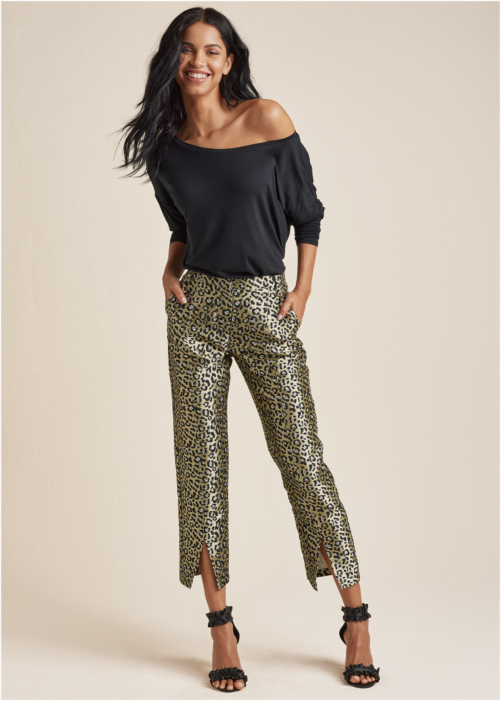 JACQUARD SLIT HEM PANT