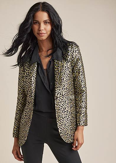 Plus Size Leopard Jacquard Blazer