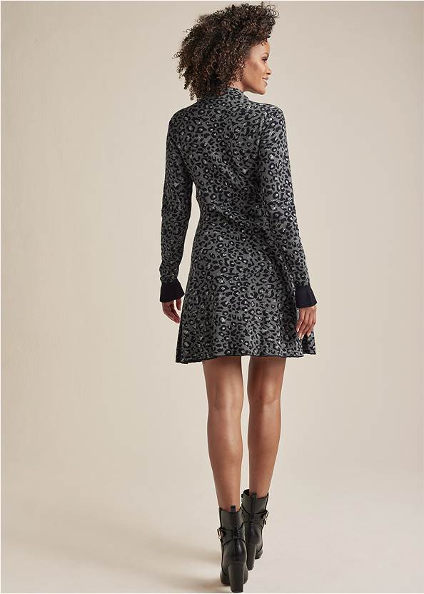 Full back view Zip-Front Leopard Sweater Dress