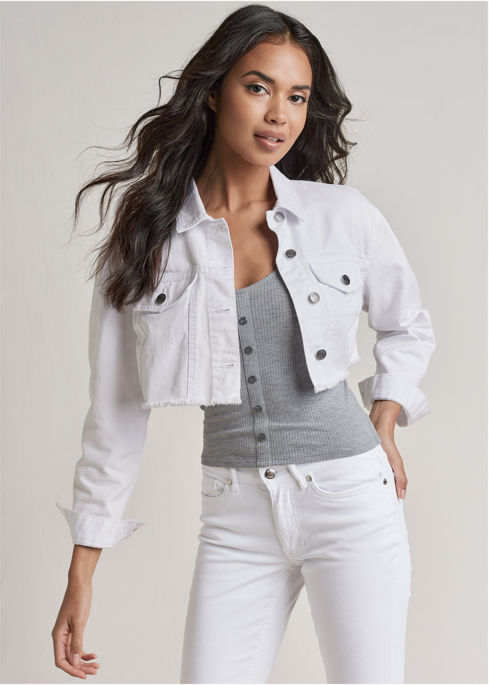 Womens cropped shop white denim jacket