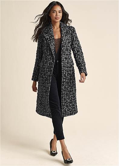 Sequin Detail Tweed Coat