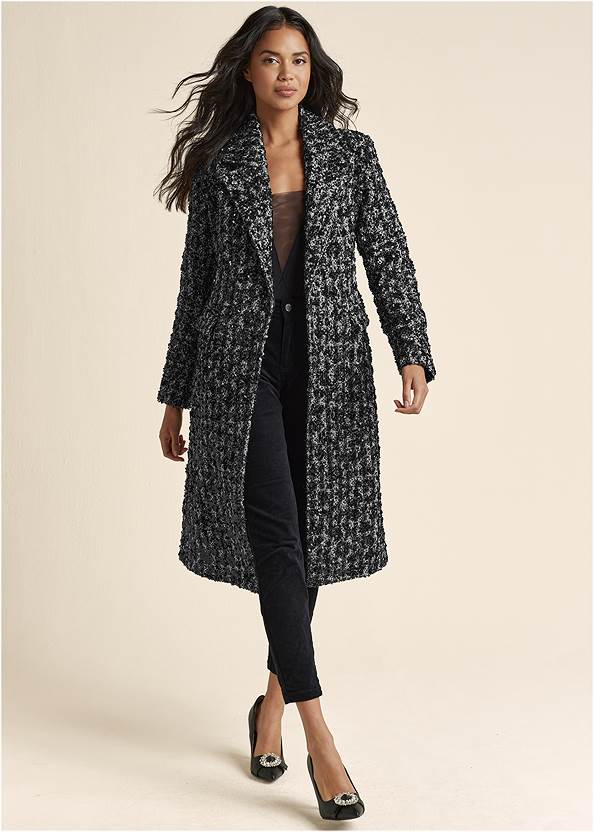 Sequin Detail Tweed Coat,Velvet Pants,Laura Pumps