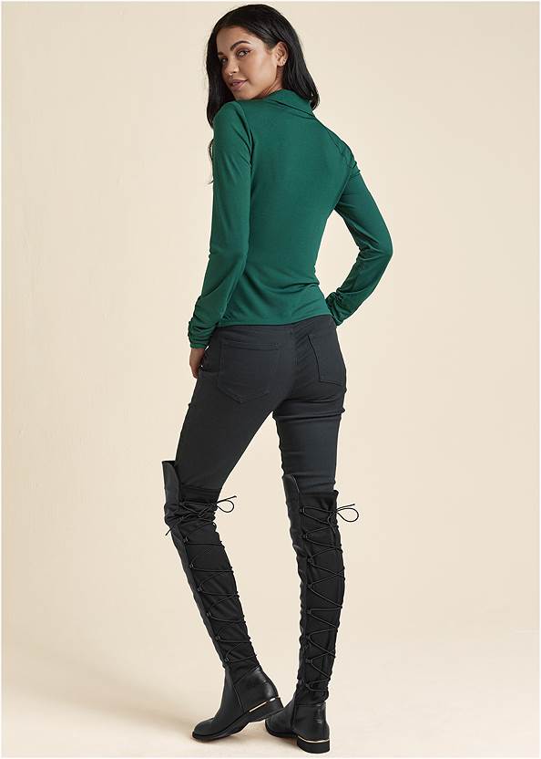 Full back view Collared Cowl Neck Top