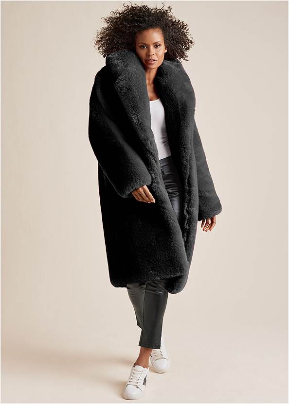 Oversized Faux Fur Coat,Basic Cami Two Pack,5-Pocket Faux-Leather Pants,Lace-Up Star Sneakers