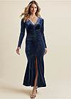 Front View Ruched Velvet Gown