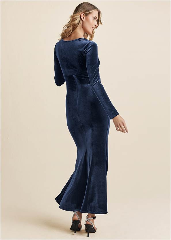 Back View Ruched Velvet Gown