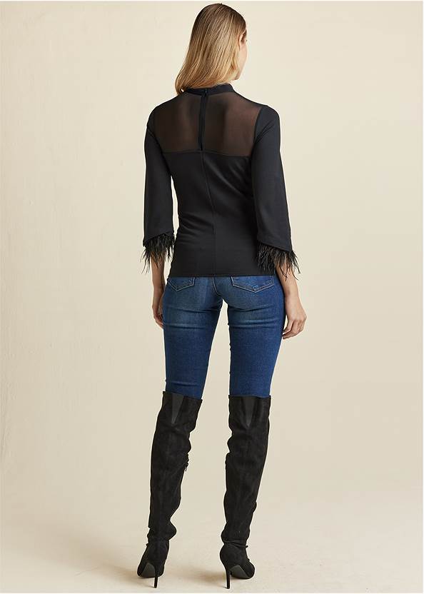 Full back view Feather Cuff Mock Neck Top