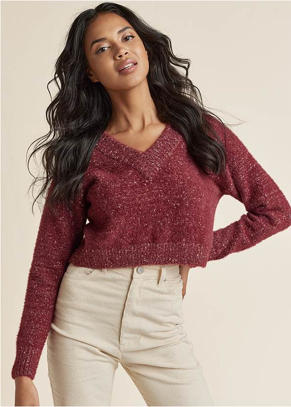 V-Neck Sweater,Corduroy Flared Pants,Halle Bootcut Jeans