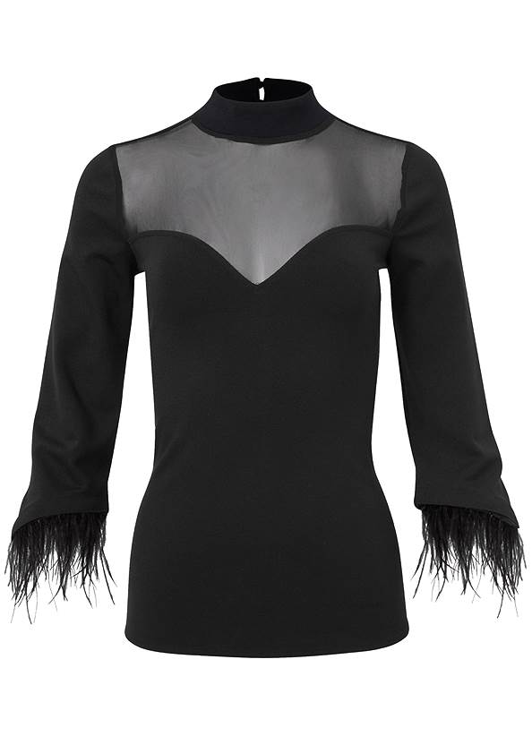 Ghost with background front view Feather Cuff Mock Neck Top