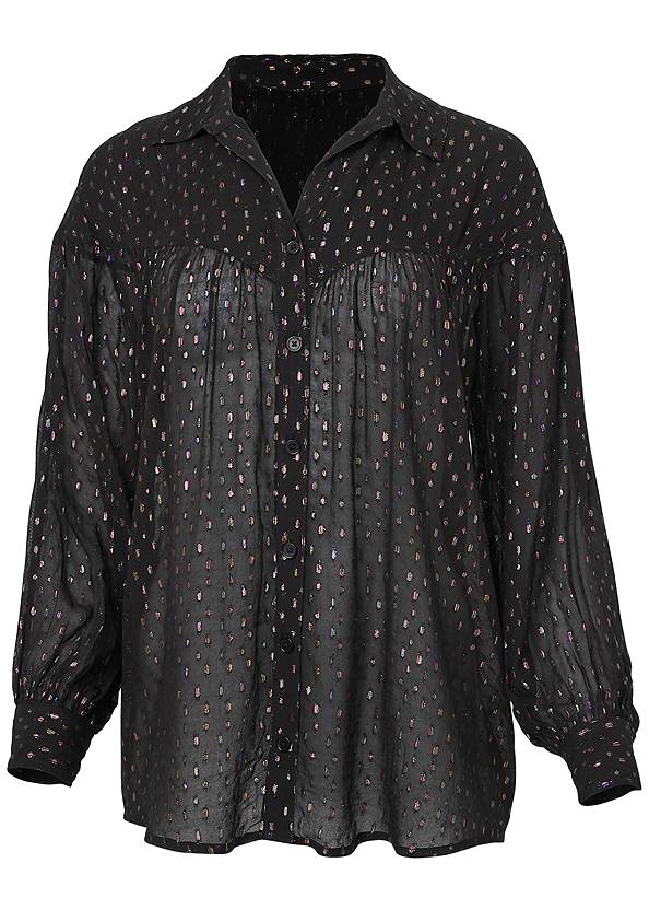 Ghost with background front view Metallic Button Front Top