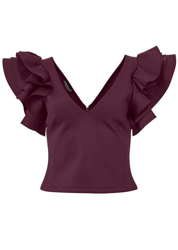 Ghost with background front view Ruffle Sleeve V-Neck Top