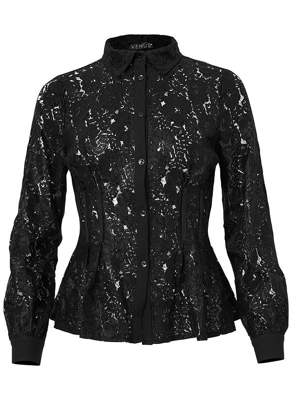 LACQUERED LACE TOP in Black | VENUS