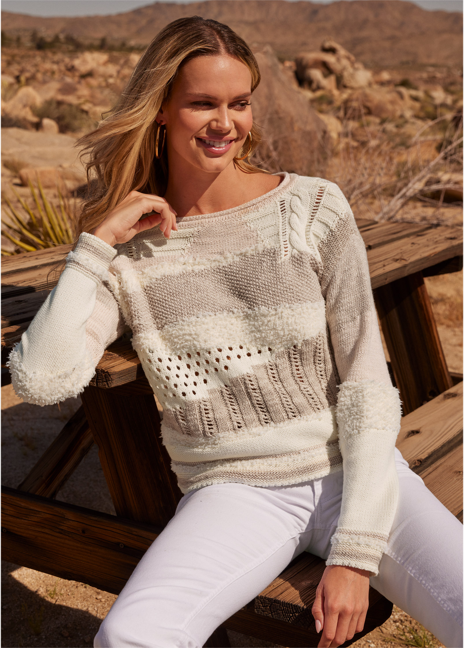 TEXTURED PULLOVER SWEATER in Cream | VENUS