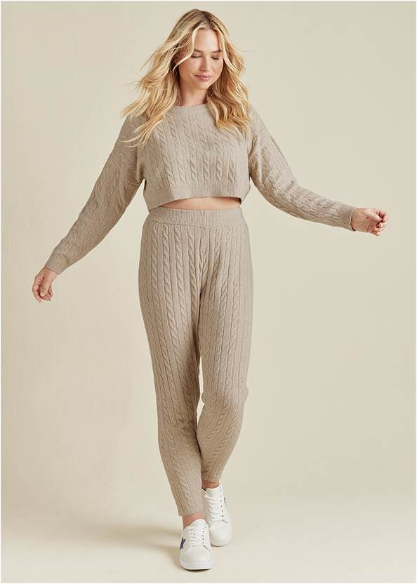 Front View Cable Knit Cropped Sweater