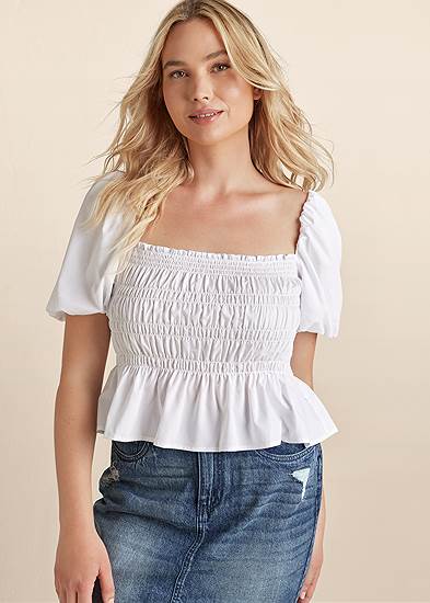 Plus Size Smocked Puff Sleeve Top