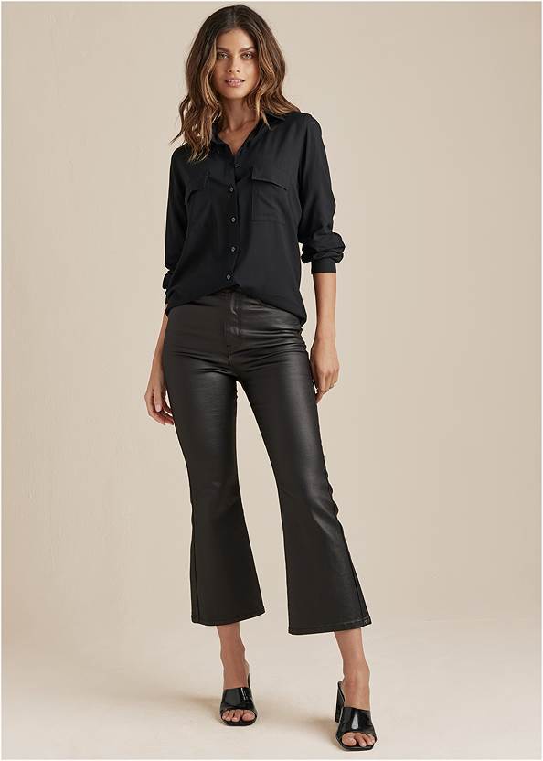 Button-Up Blouse,5-Pocket Faux-Leather Pants,Coated Kick Flare Jean,Mid-Rise Slimming Stretch Jeggings,Bootcut Jeans