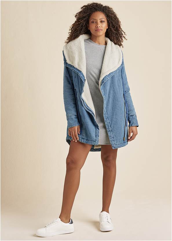 Front View Sherpa Lined Denim Coat
