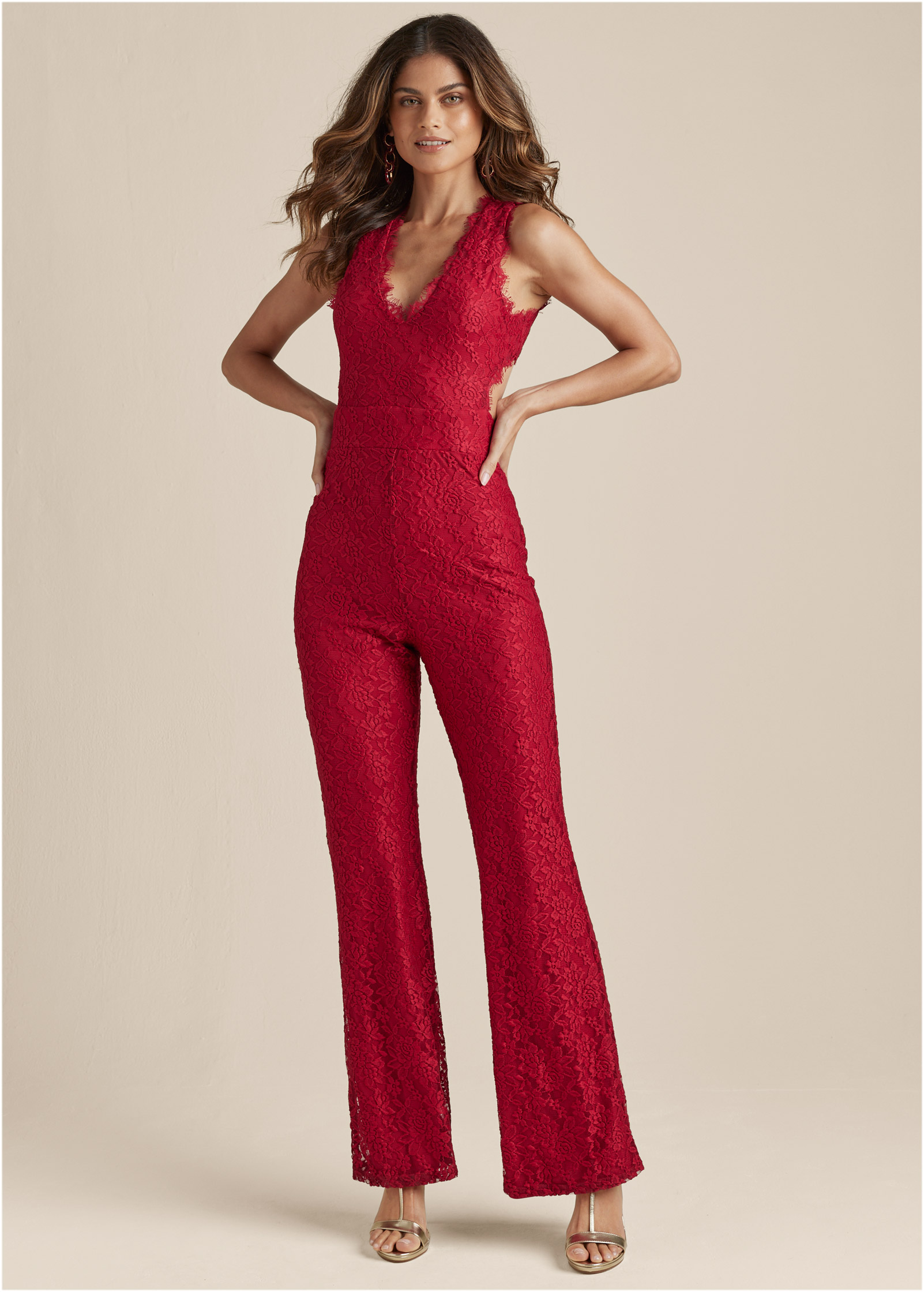 Red open cheap back jumpsuit