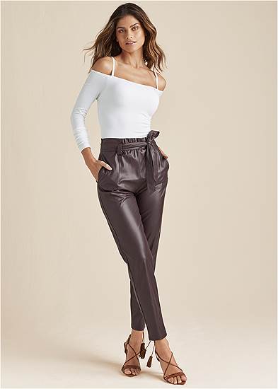 Plus Size Belted Faux-Leather Pants