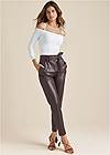 Front View Belted Faux-Leather Pants