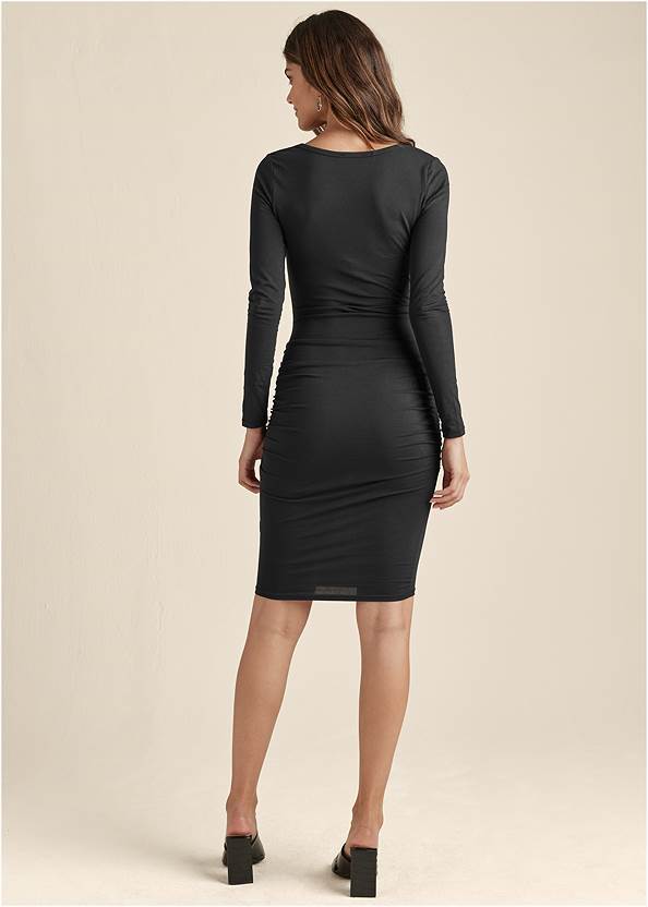 BACK View Ruched Long Sleeve Dress
