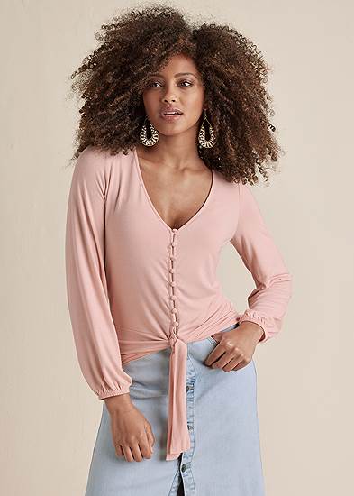 Tie-Front Button-Up Top
