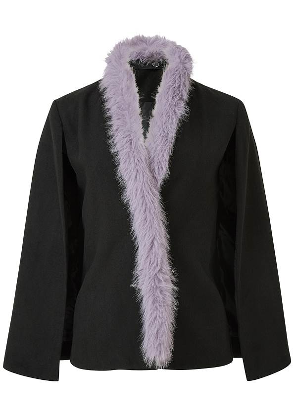 Ghost with background  view Faux Fur Trim Cape Jacket