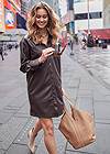 Cropped front view Faux Leather Shirt Dress